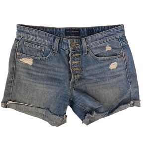 Lucky Brand Boyfriend Short Womens 2/26 Blue Excellent Distressed Button Fly